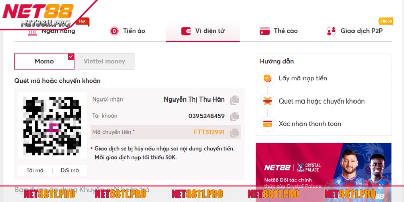 Nạp Tiền Net88 - Hướng Dẫn Chi Tiết Giao Dịch Chỉ 3 Đến 5 1 Nạp tiền Net88 - Với 5 kênh thanh toán phổ biến tại nhà cái